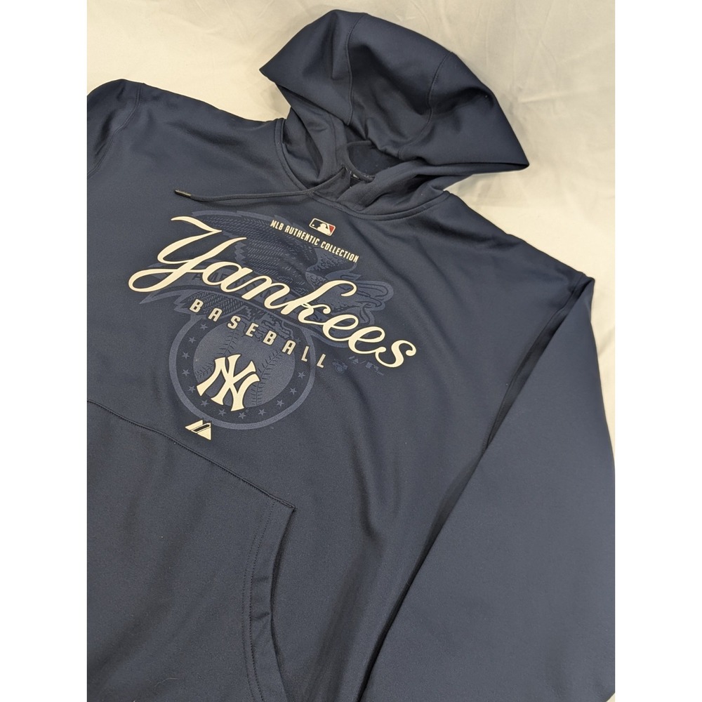 MLB‎ New York Yankees Majestic Hoodie Mens M Blue Graphic Print Therma Base